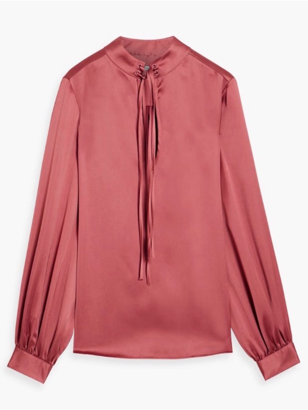 Iris & Ink Satin Tie-Neck Blouse in Dark Pink with FLAWS Size 8 $229